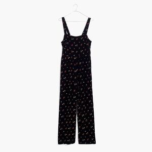 Madewell Smocked Jumpsuit Black Floral Print Size 0